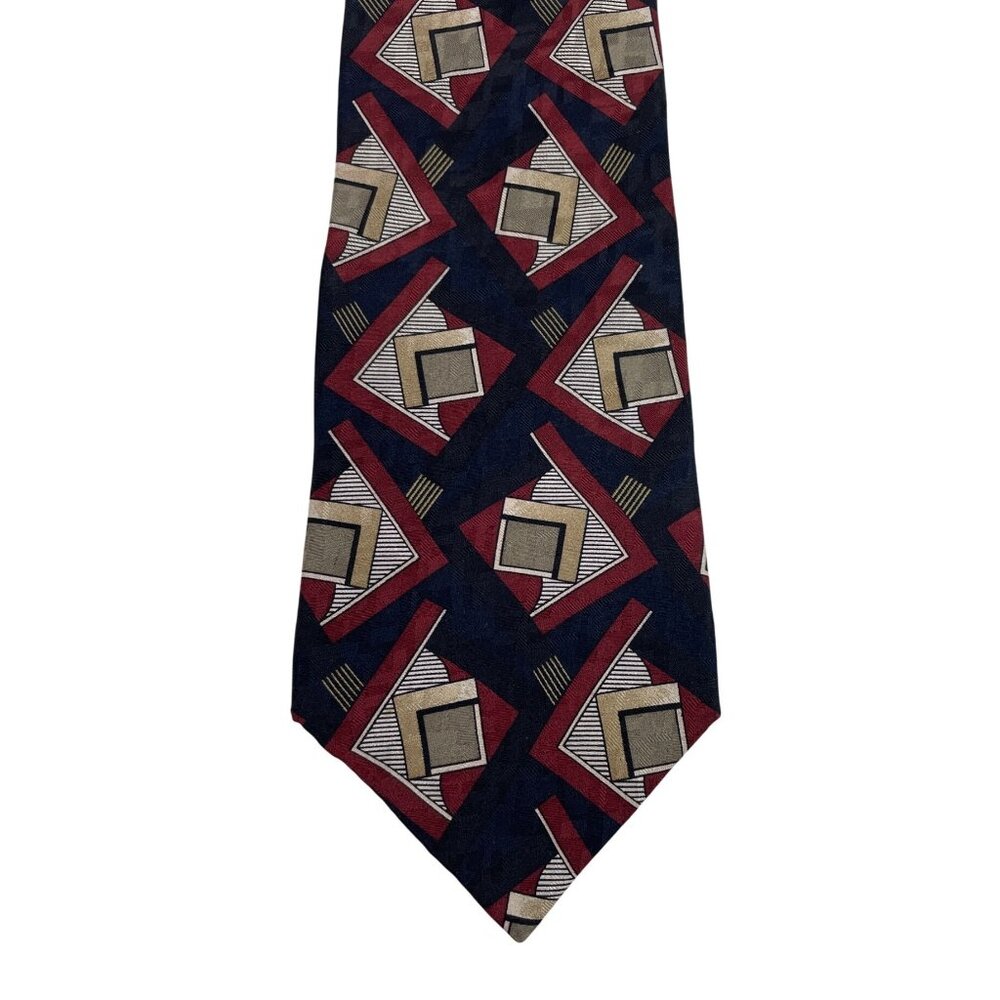 Conte di Milano Black Brown Burgundy Abstract 100% Silk Mens Tie Necktie